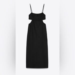 Cutout Embroidered Midi Dress Cotton Linen